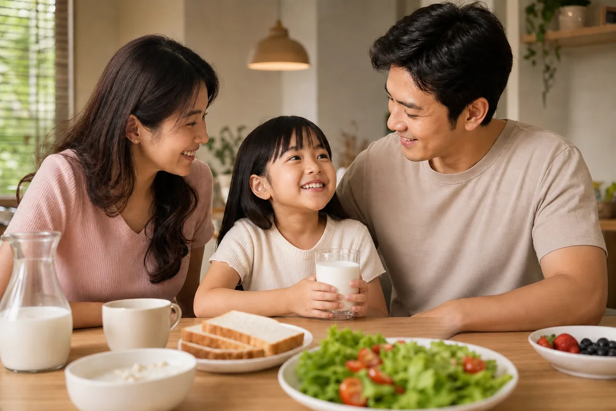 ครอบครัวไทยกับลูกวัยเรียนในมื้อเช้า